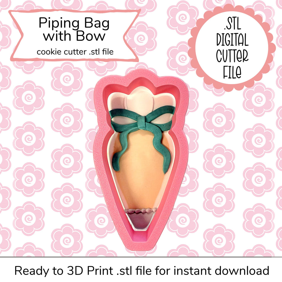 Piping Bag with Bow Cutter STL File (digital file)