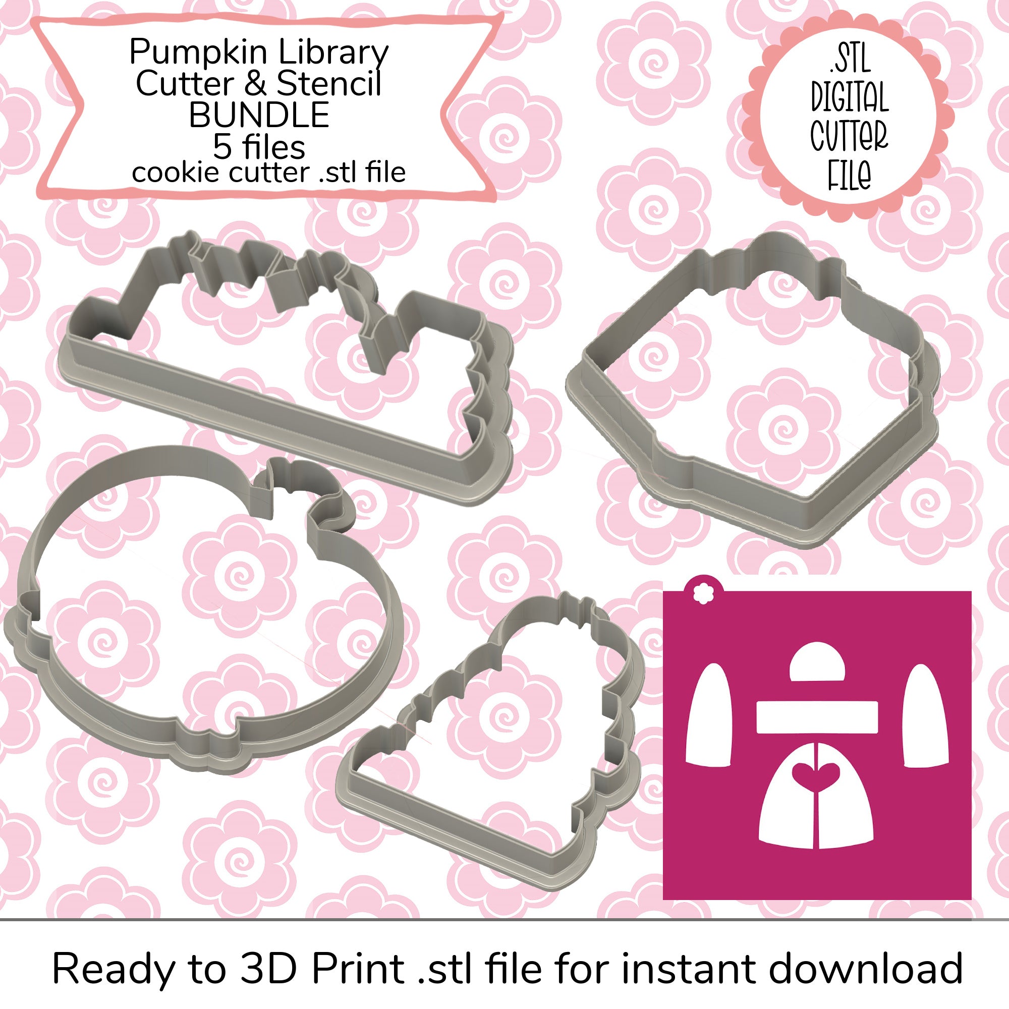 Pumpkin Library Cutter Bundle STL Files SVG Stencil File (digital file ...