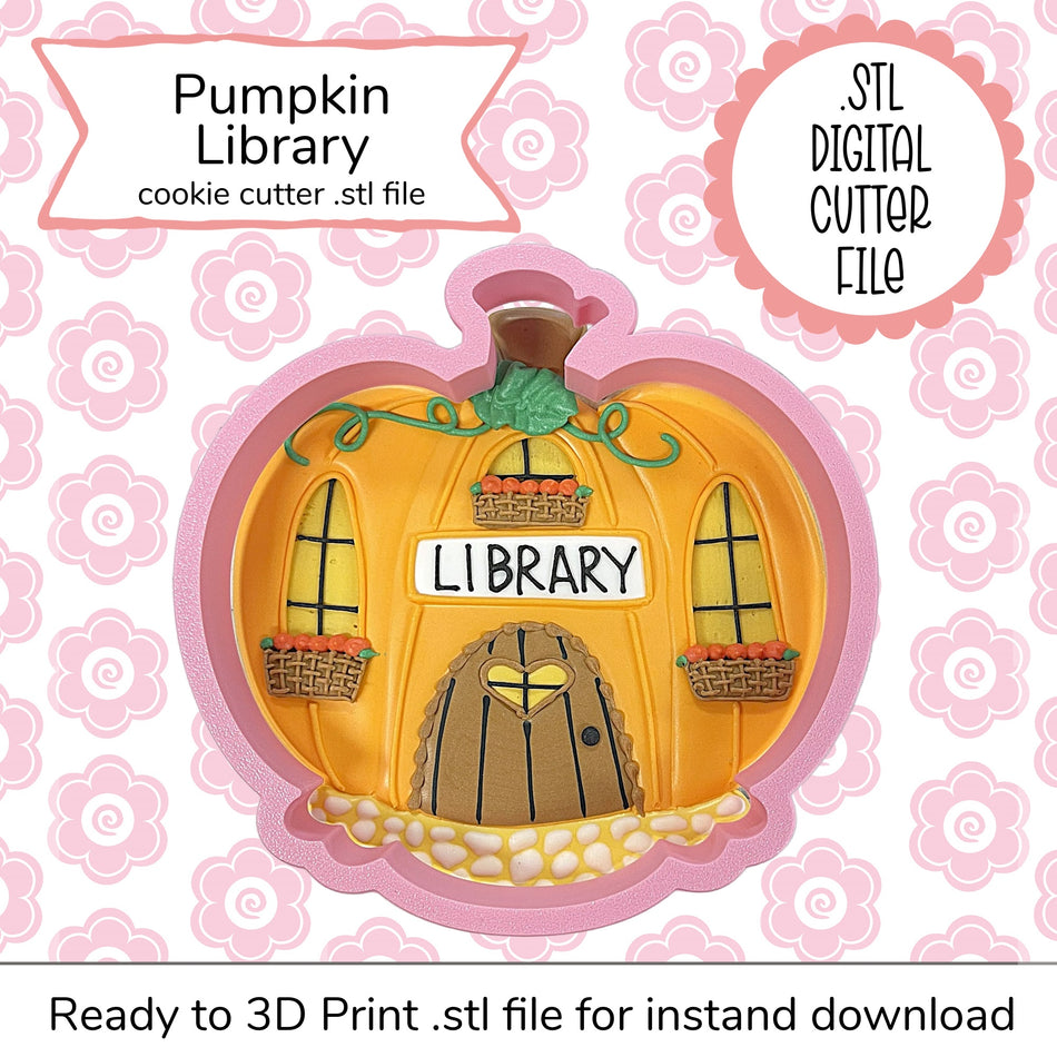 Pumpkin Library STL Cutter File and SVG Stencil (digital files)
