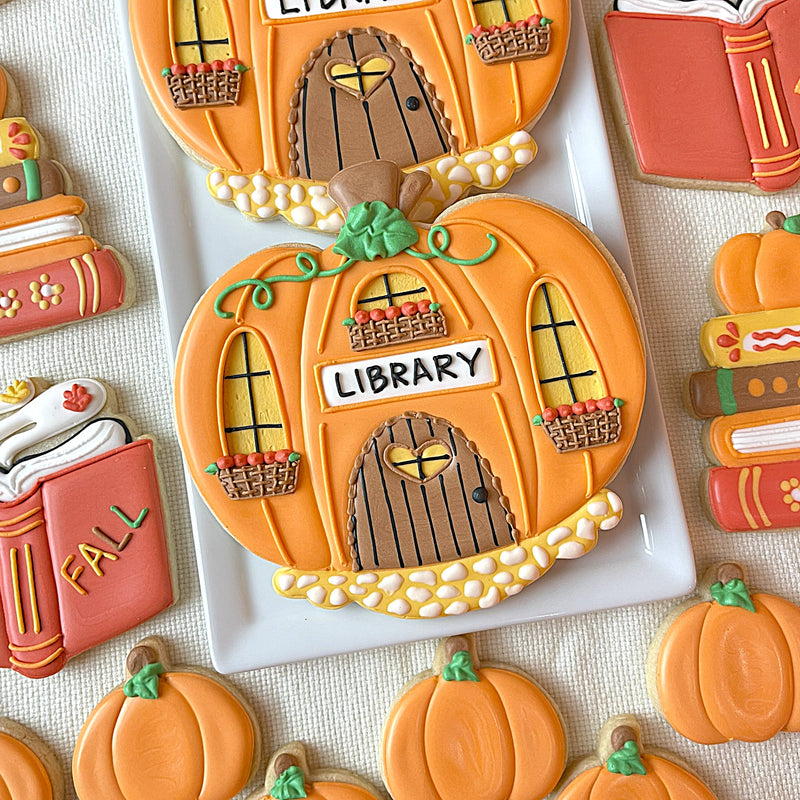 Pumpkin Library Cookie Cutter with Stencil
