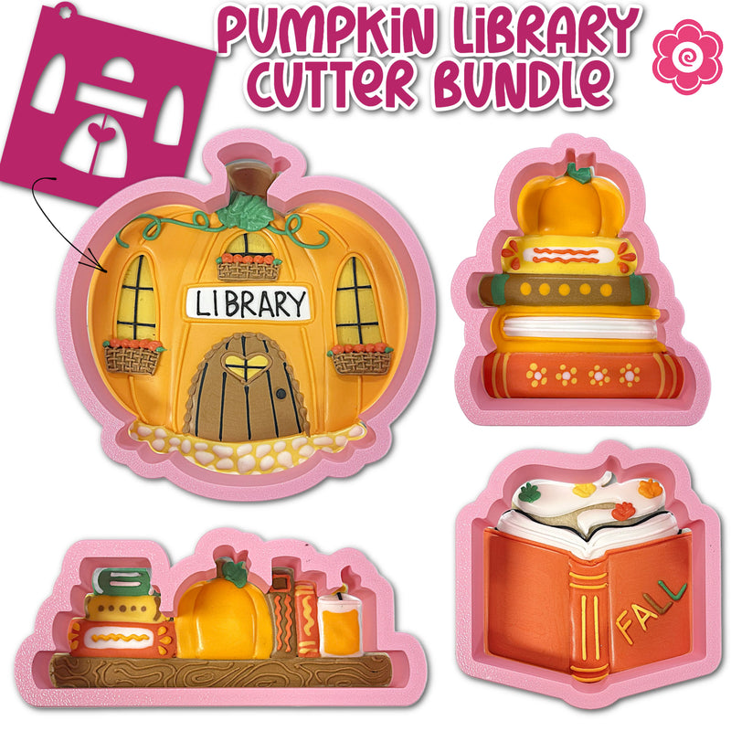 Pumpkin Library Cookie Cutter BUNDLE (4 cutters) + STENCIL