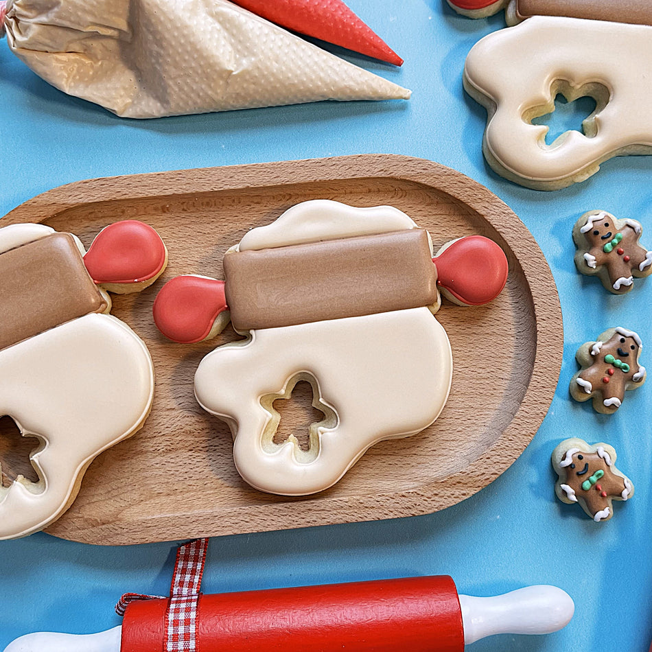 Rolling Pin with Dough & Tiny Gingerbread Cookie Cutter