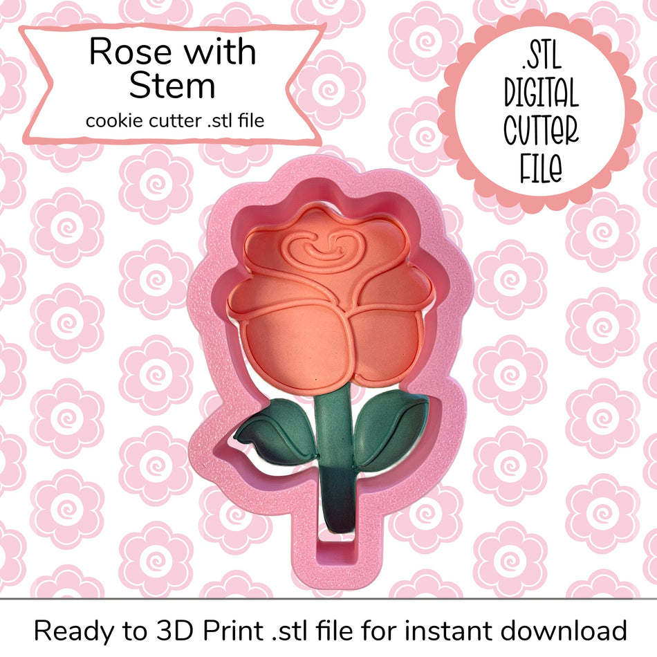 Rose with Stem Cutter STL File (digital file)