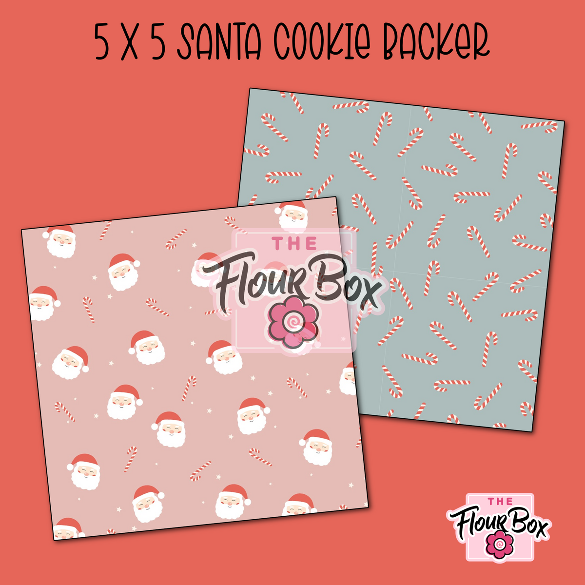 Santa and Candy Cane Cookie BOX Backer - 5" x 5" Square - 25 BACKERS