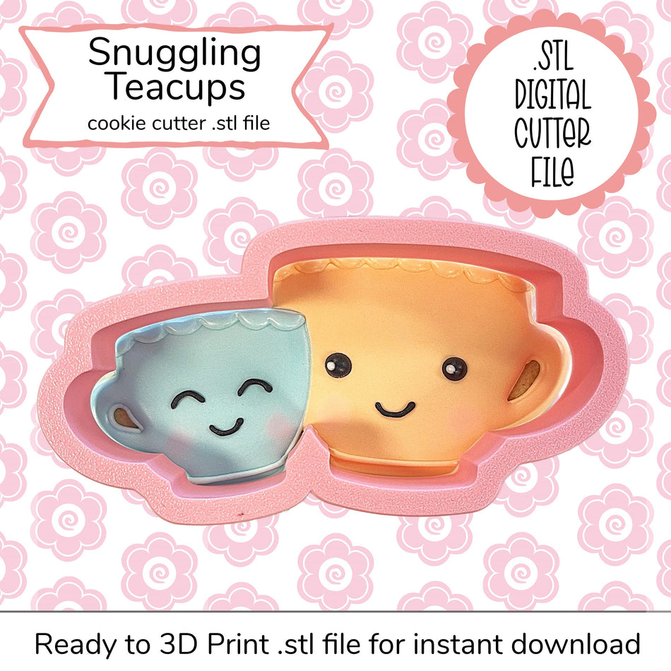 Snuggling Teacups Cutter STL File (digital file)