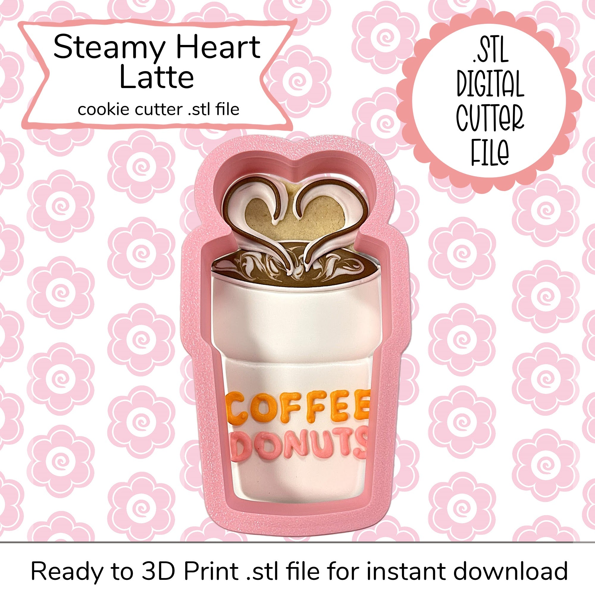 Steamy Heart Latte Cutter STL File (digital file)