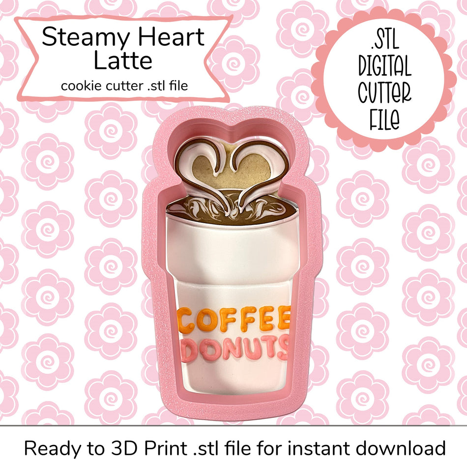 Steamy Heart Latte Cutter STL File (digital file)