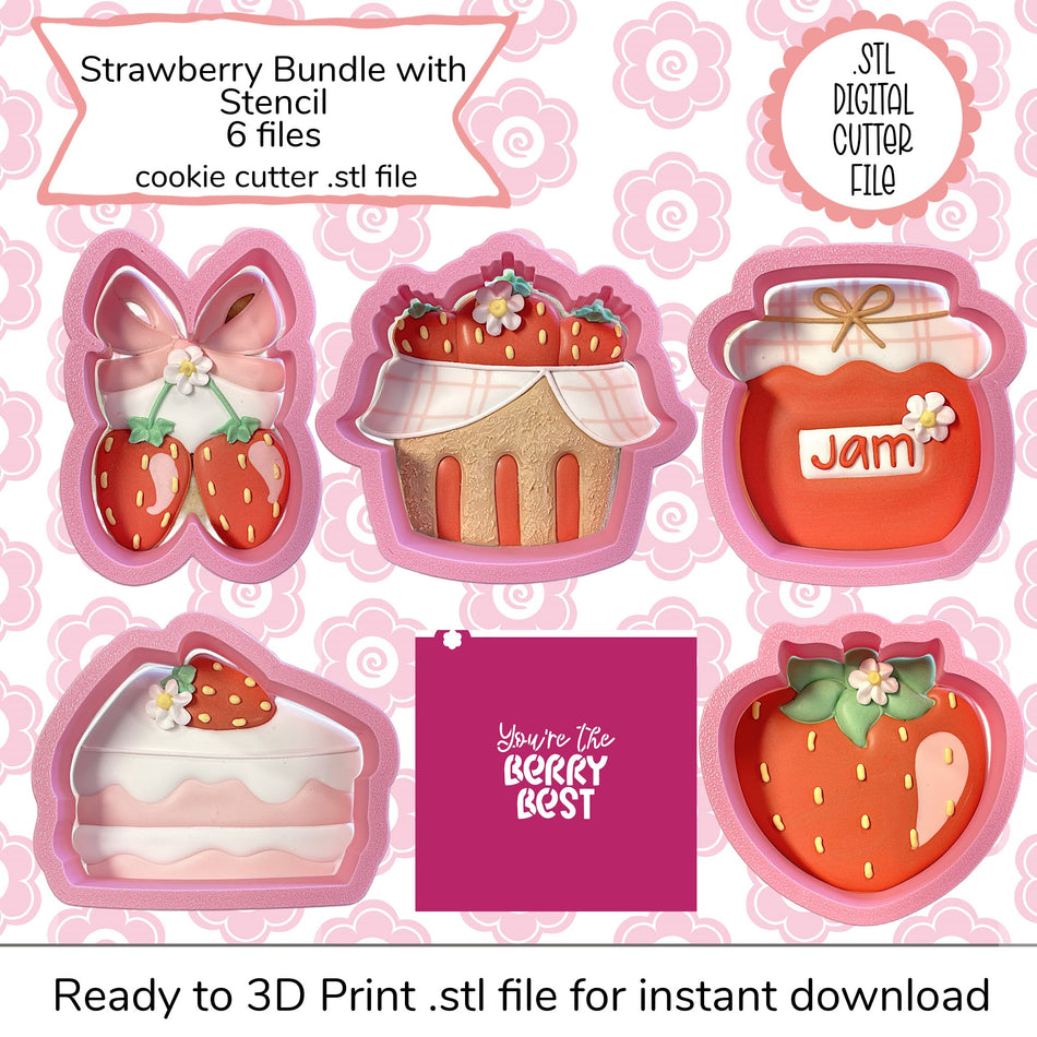 Strawberry Cutter Bundle STL Files and SVG Stencil File (digital file)