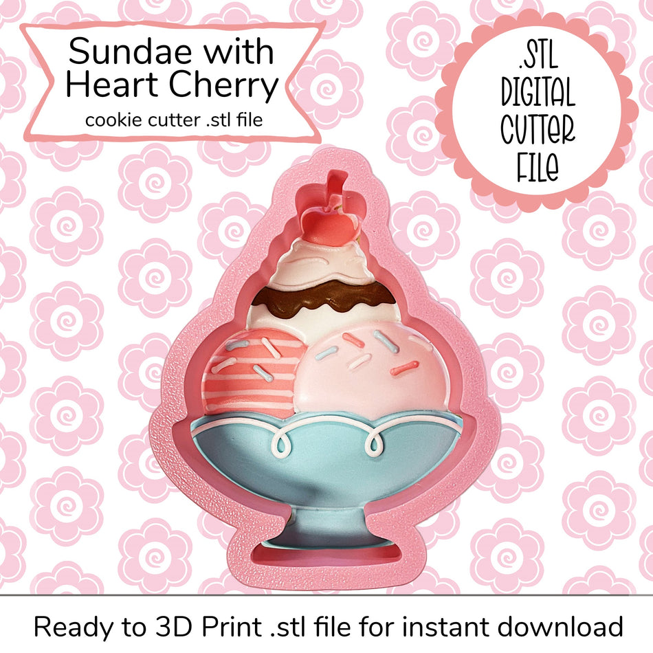 Sundae with Heart Cherry Cutter STL File (digital file)
