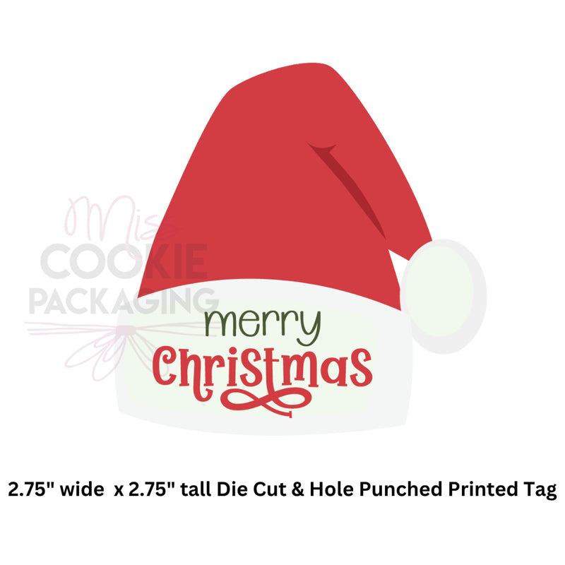 Merry Christmas Santa Hat Cookie Tag 2.75" x 2.75" - QTY 25