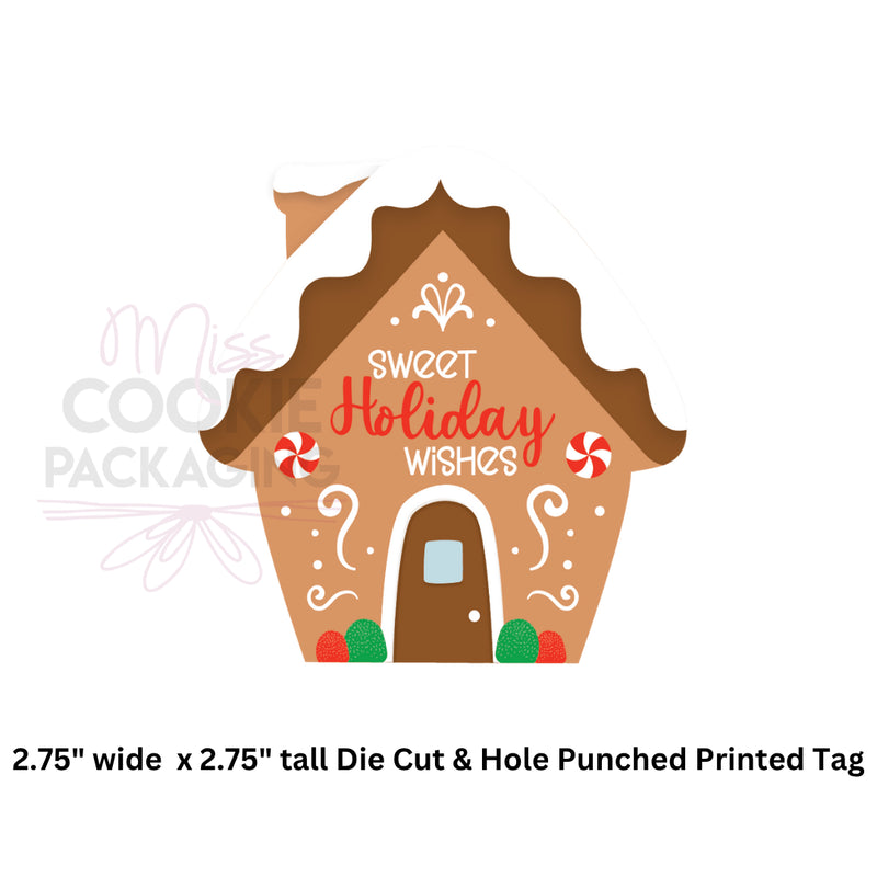 Sweet Holiday Wishes Gingerbread House Die Cut Cookie Tag 2.75" x 2.75" - QTY 25