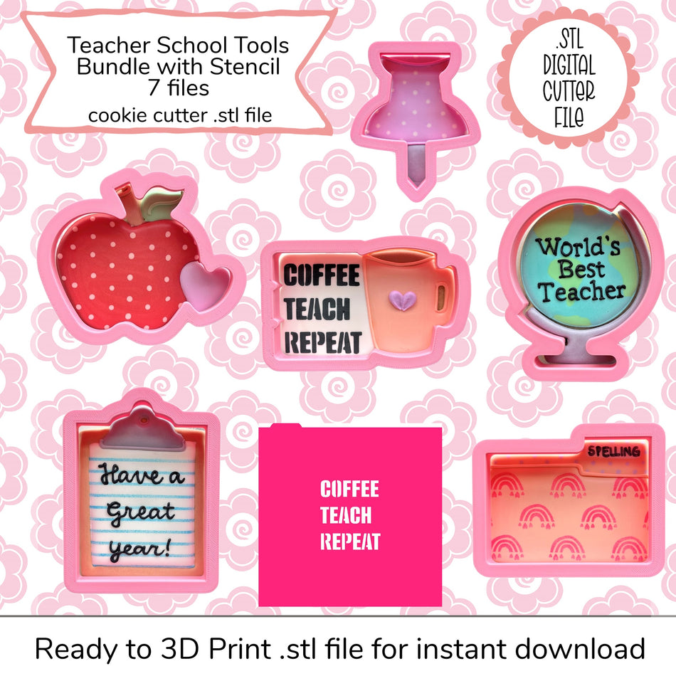 Teacher School Tools Cutter Bundle STL Files and SVG Stencil File (digital file)