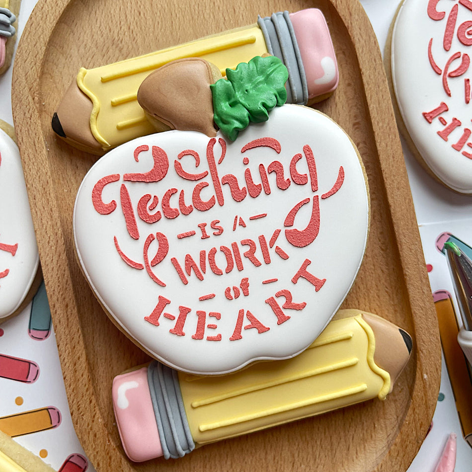 Apple with Leaf Cookie Cutter with Teaching is a Work of Heart STENCIL
