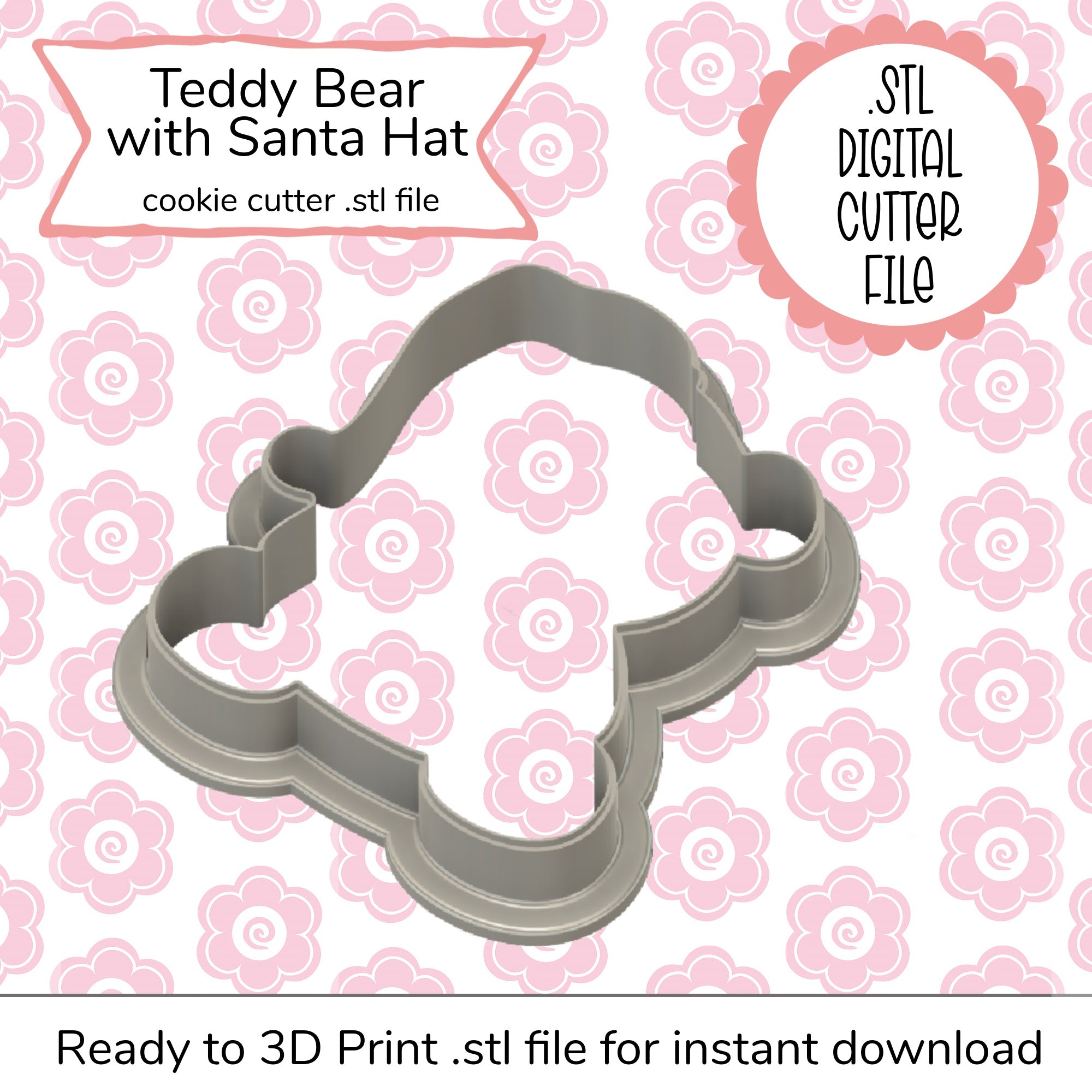 Teddy Bear with Santa Hat STL Cutter File (digital file)