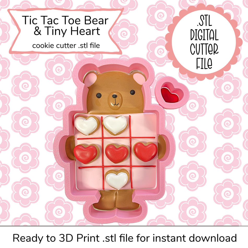 Tic Tac Toe Bear with Tiny Heart Cutter STL File (digital file)