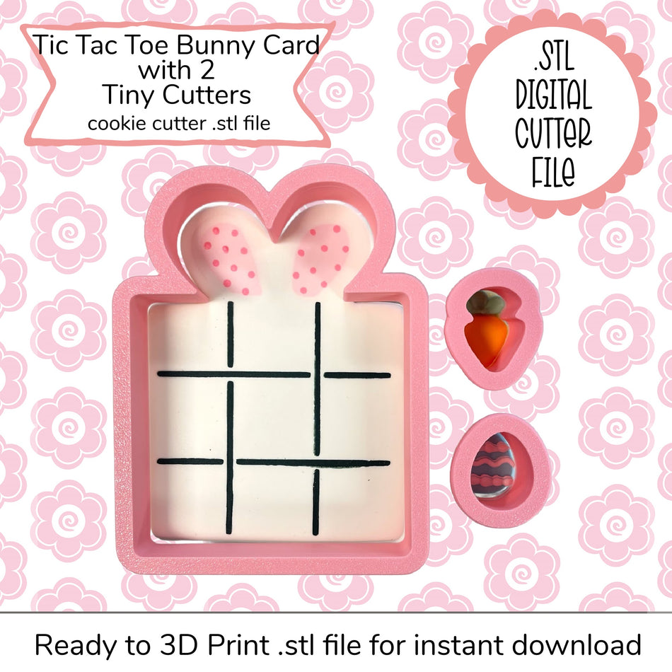 Tic Tac Toe Bunny with Tiny Carrot and Egg Cutter STL File (digital file)