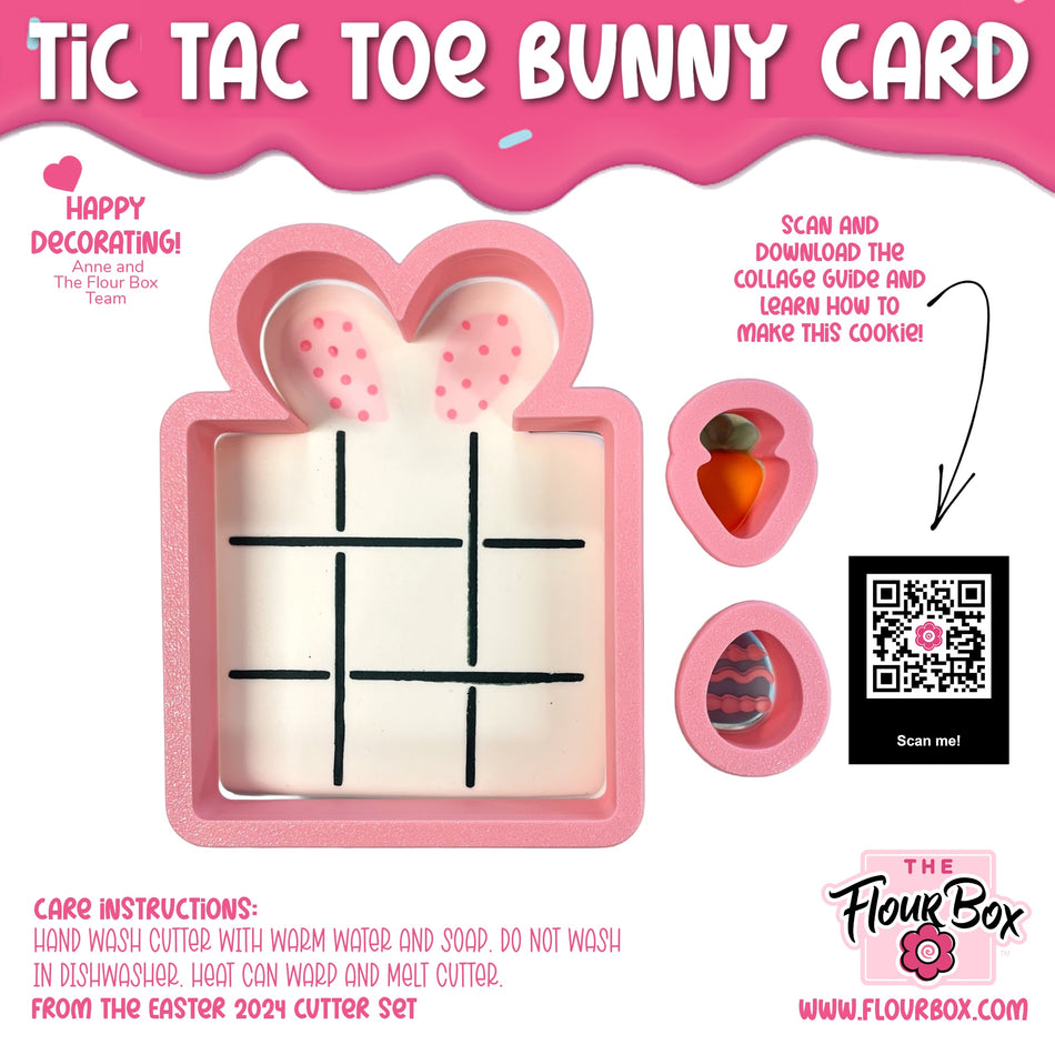 Tic Tac Toe Bunny Card Cookie Cutter with 2 Tiny Cutters & Stencils Set