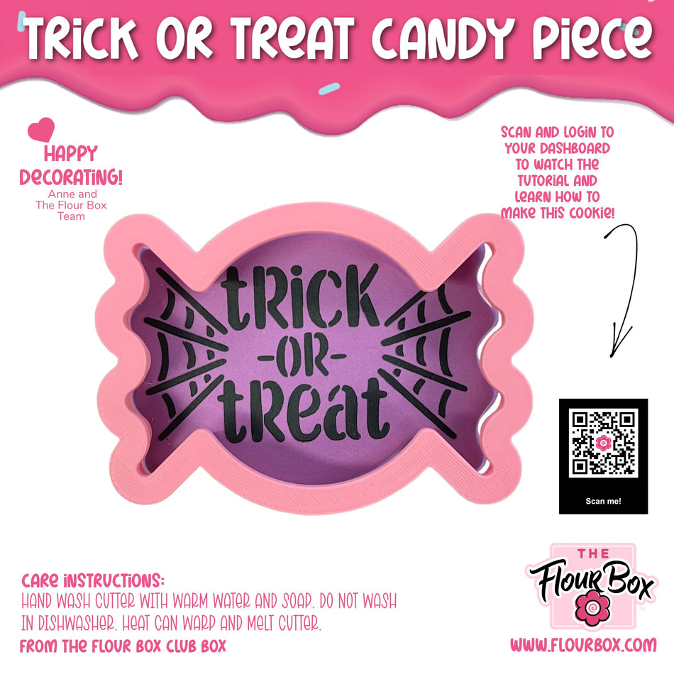 Trick or Treat Candy Piece Flour Box Club Cookie Cutter with Stencil Set