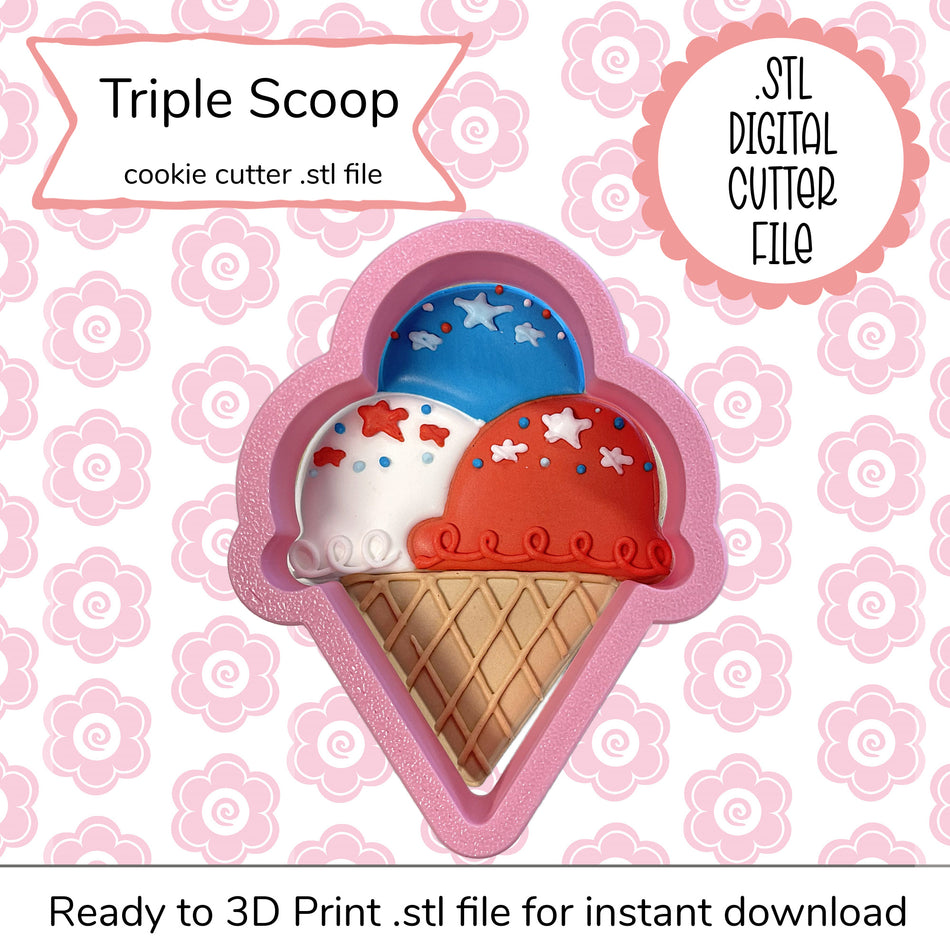 Triple Scoop Cutter STL File (digital file)