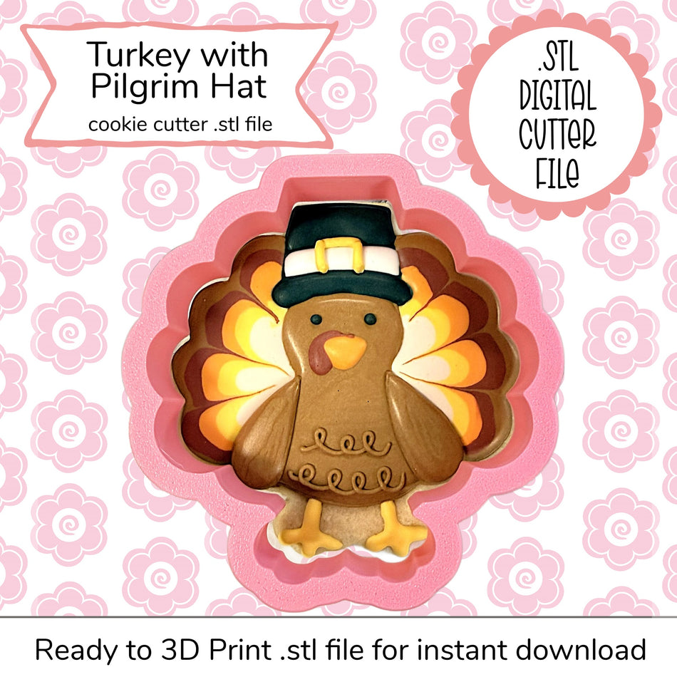 Turkey with Pilgrim Hat Cutter STL File (digital file)