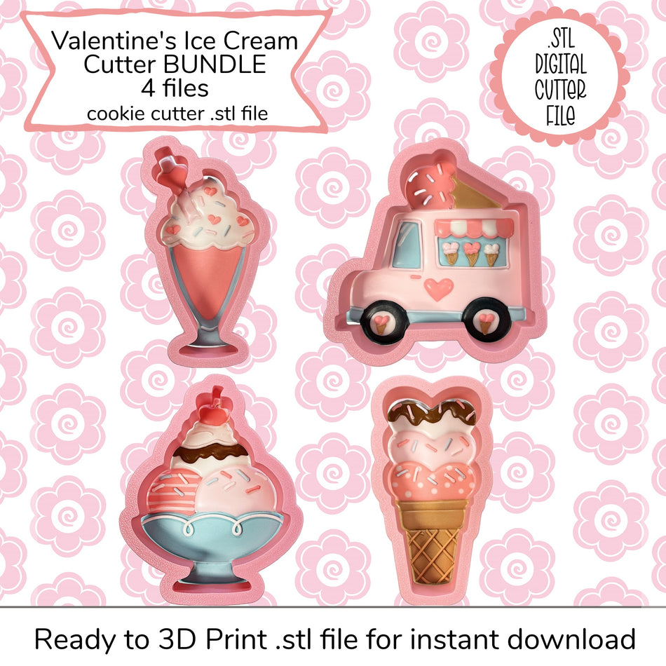 Valentine's Ice Cream Cutter Bundle STL Files (digital file)