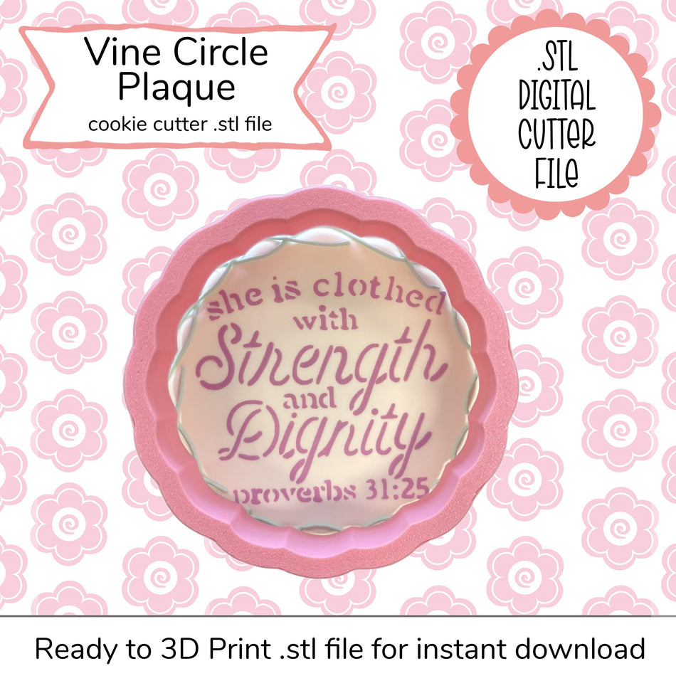 Vine Circle Plaque Cutter STL File (digital file)