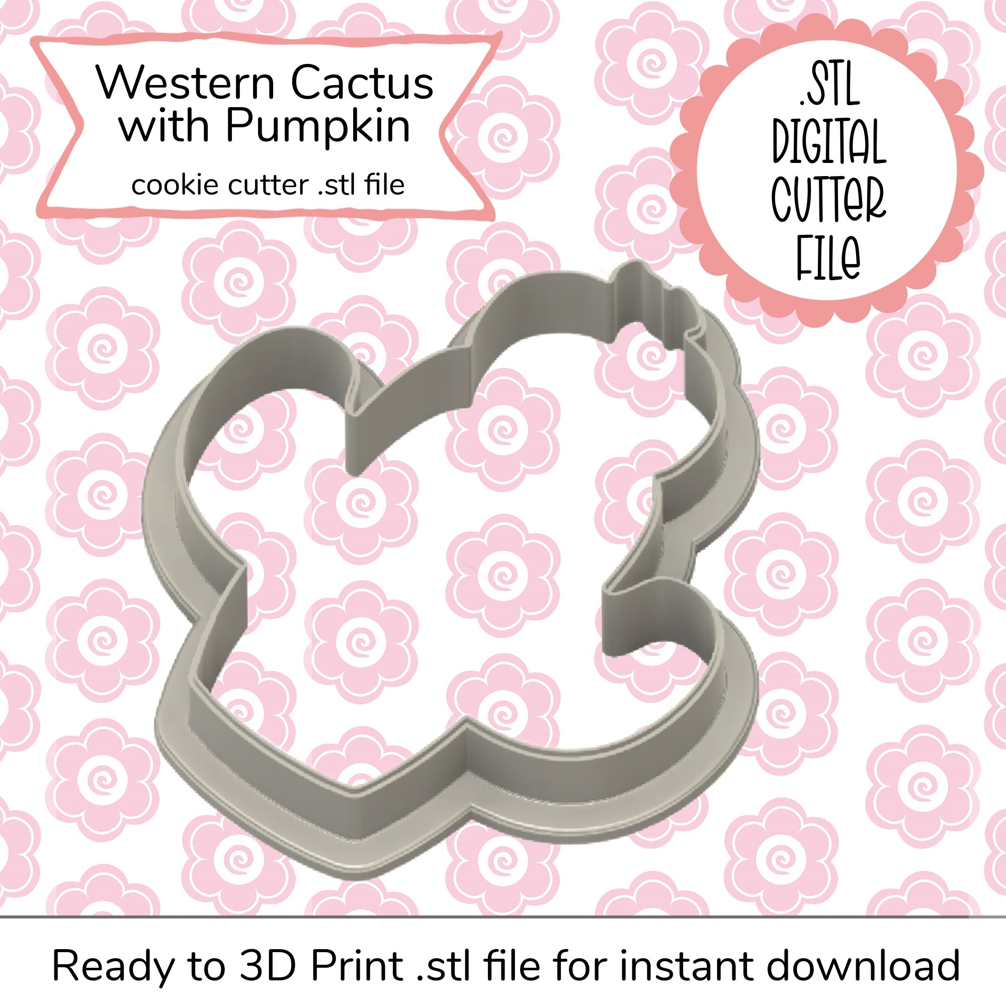 Western Cactus with Pumpkin Cutter STL File (digital file)