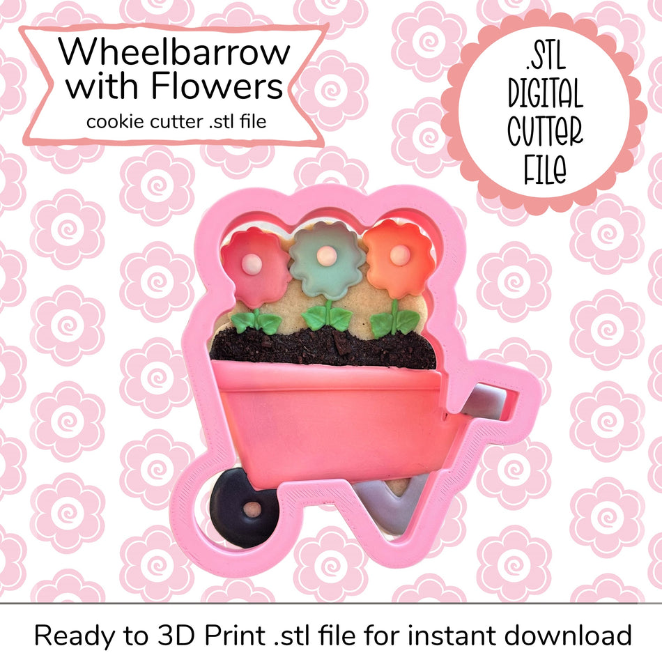 Wheelbarrow with Flowers Cutter STL File (digital file)