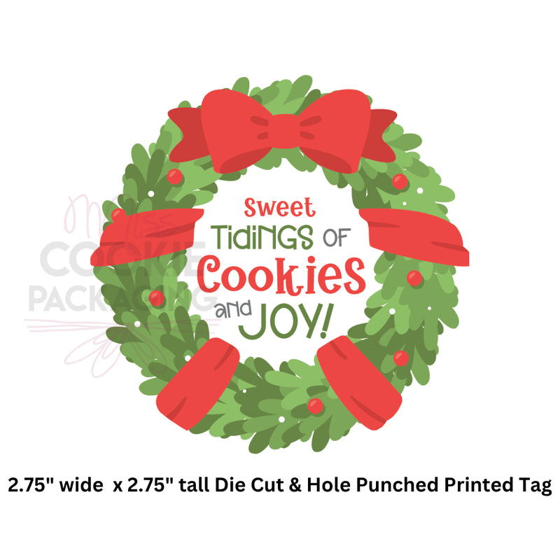 Sweet Tidings of Cookies and Joy Wreath Cookie Tag 2.75" x 2.75" - QTY 25