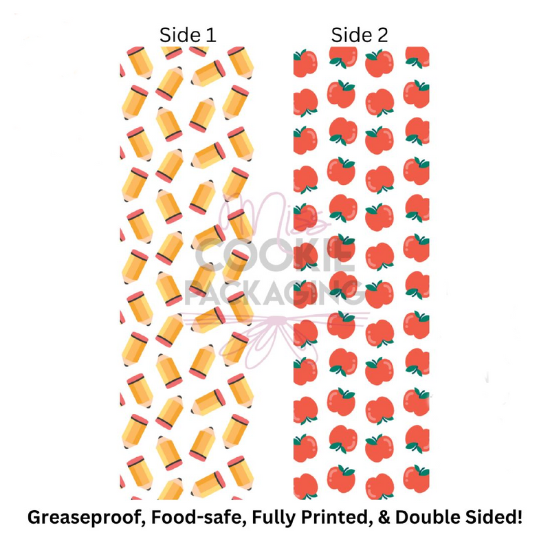 Apples Pencils Cookie BAG Backer Card - 2.625" x 9.5" - QTY 25