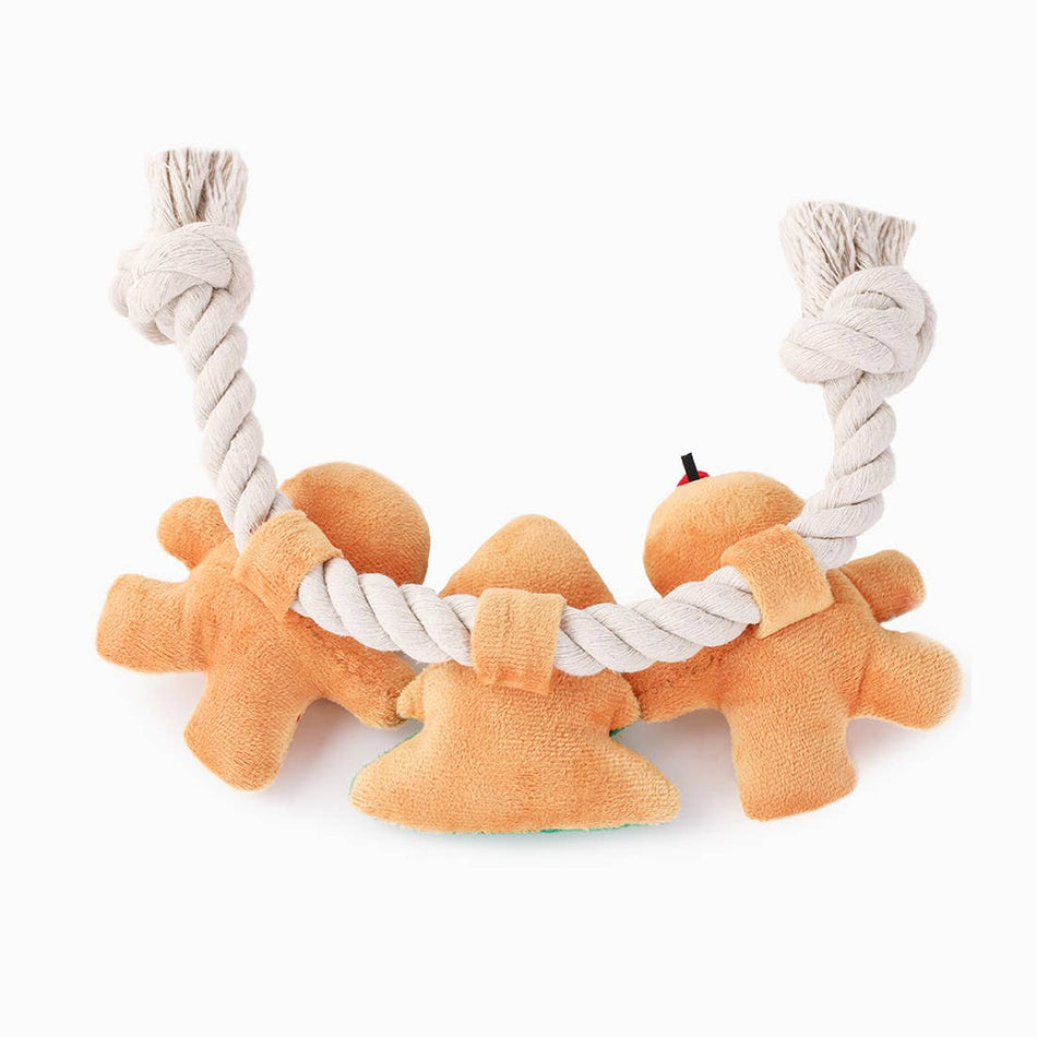 Holiday Gingerbread Man and Tree Rope Pet Squeaky Toy