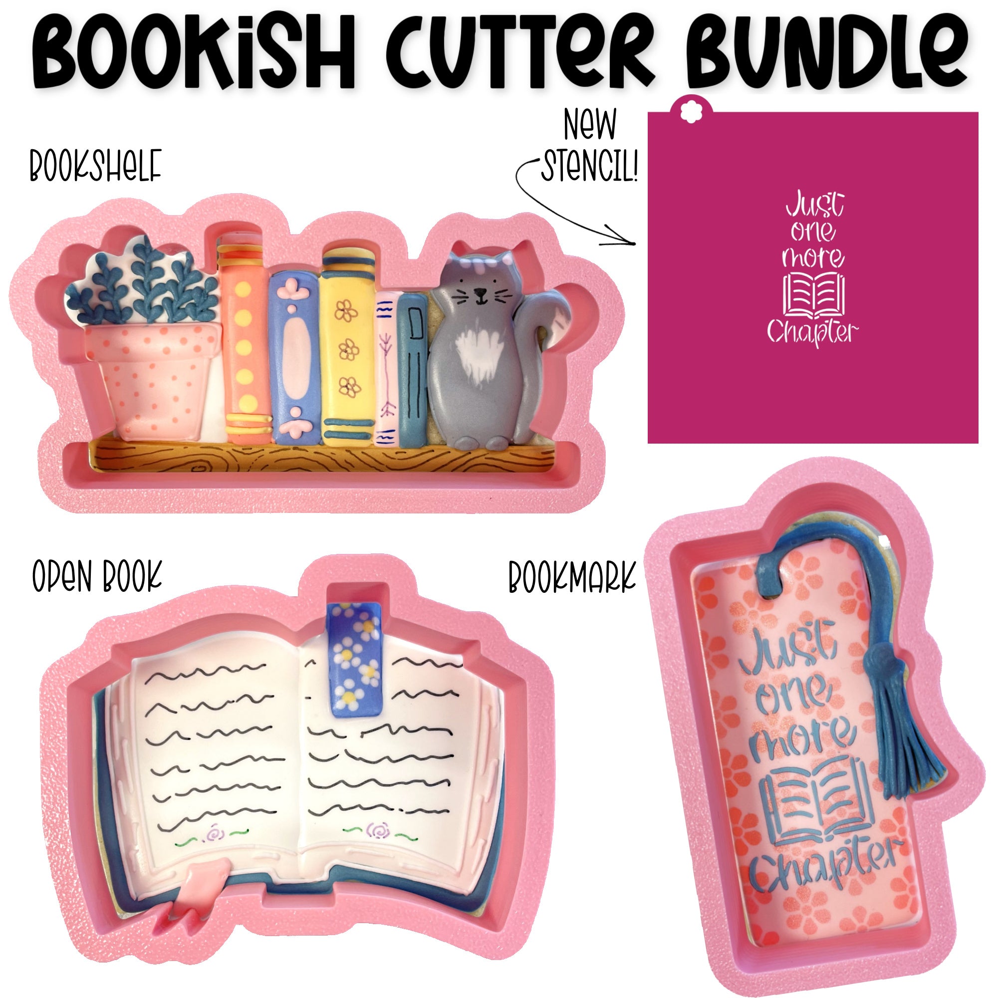 Bookish Cookie Cutter Bundle with Stencil