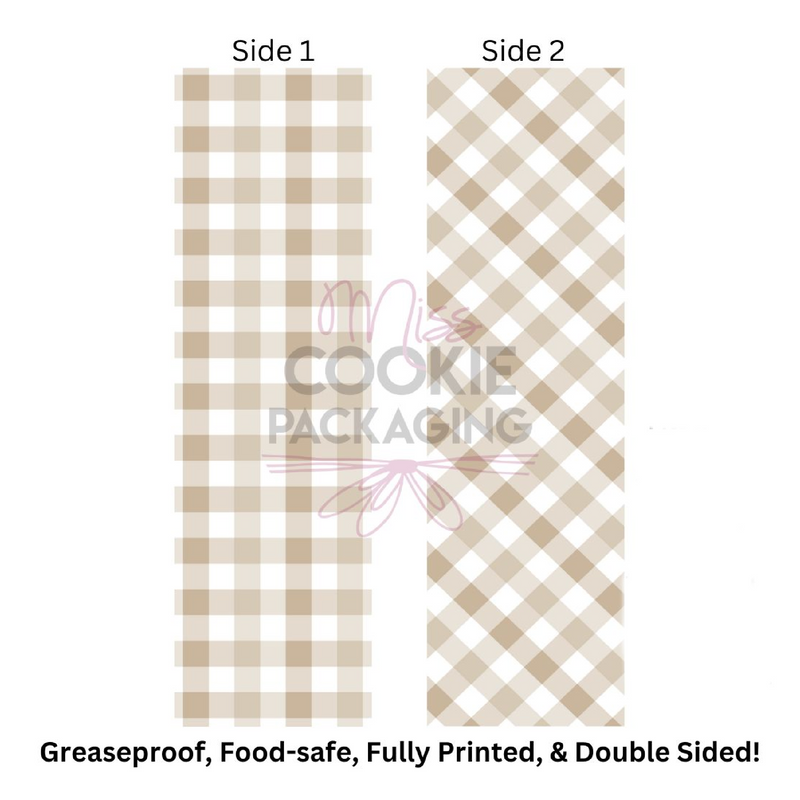 Brown Gingham Cookie BAG Backer Card - 2.625" x 9.5" - QTY 25