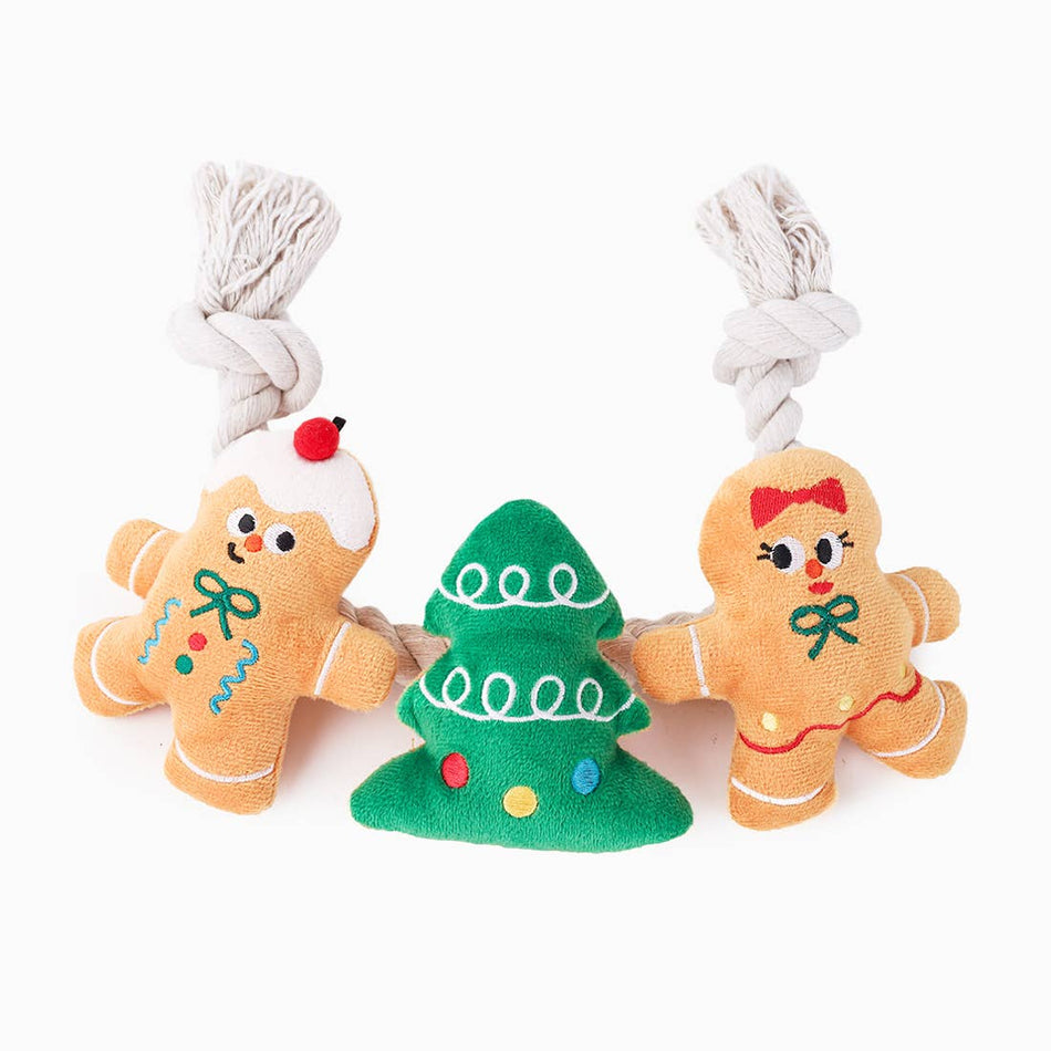 Holiday Gingerbread Man and Tree Rope Pet Squeaky Toy