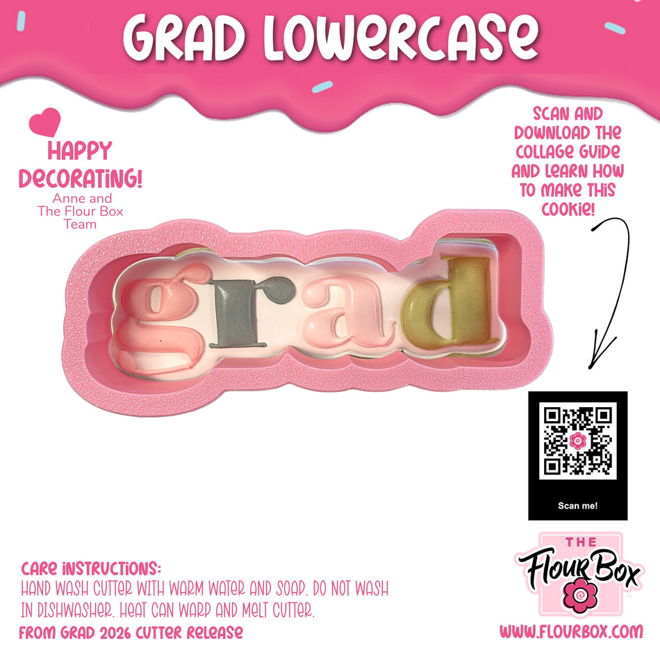 Grad Lowercase Cookie Cutter with Stencil