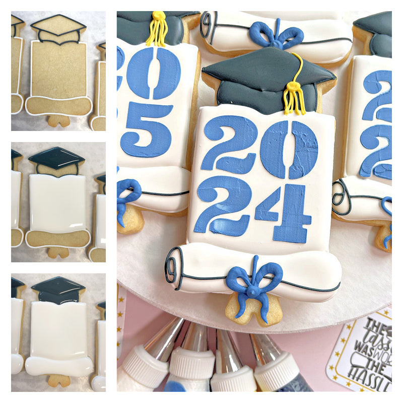 Grad Cap YEARLY Plaque Cookie Cutter INCLUDES STENCIL
