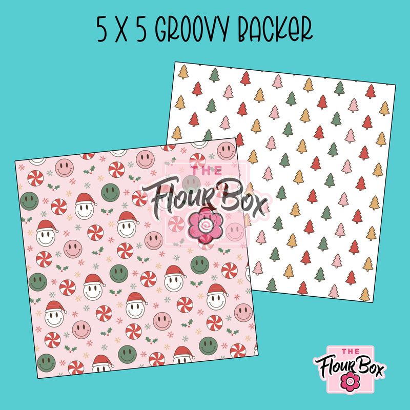 Groovy Christmas Cookie BOX Backer - 5" x 5" Square - 25 BACKERS