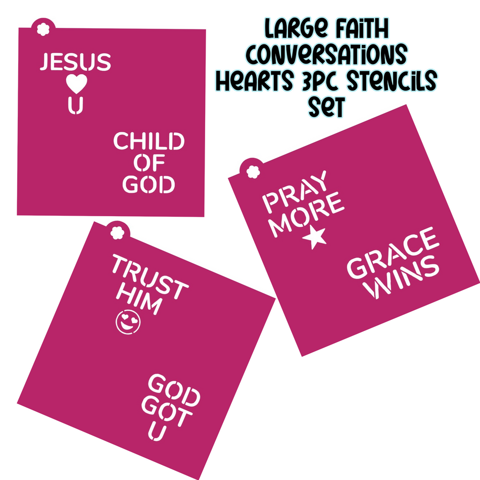 LARGE Faith Conversations Heart 3pc Stencil Set