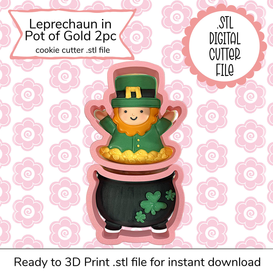 Leprechaun in Pot 2pc Cookie Cutter Set STL File (digital file)