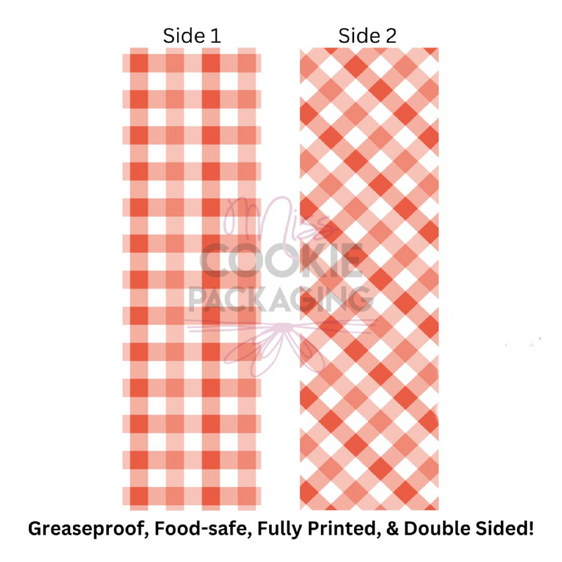 Red Gingham Cookie BAG Backer Card - 2.625" x 9.5" - QTY 25