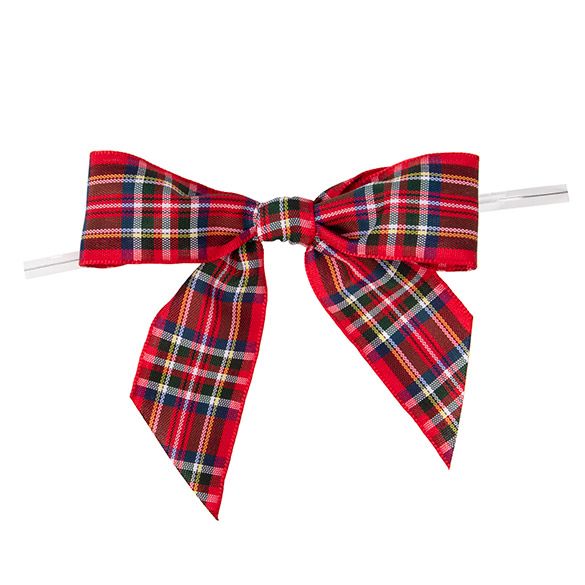 Red Plaid Pre-Tied Bow - 25 PACK