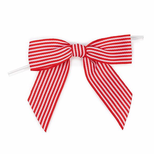 Red & White Striped Pre-Tied Bow - 25 PACK