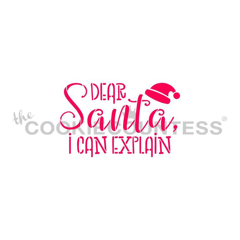 Dear santa stencil with pink dear santa i can explain phrase and small red santa hat graphic for holiday crafts