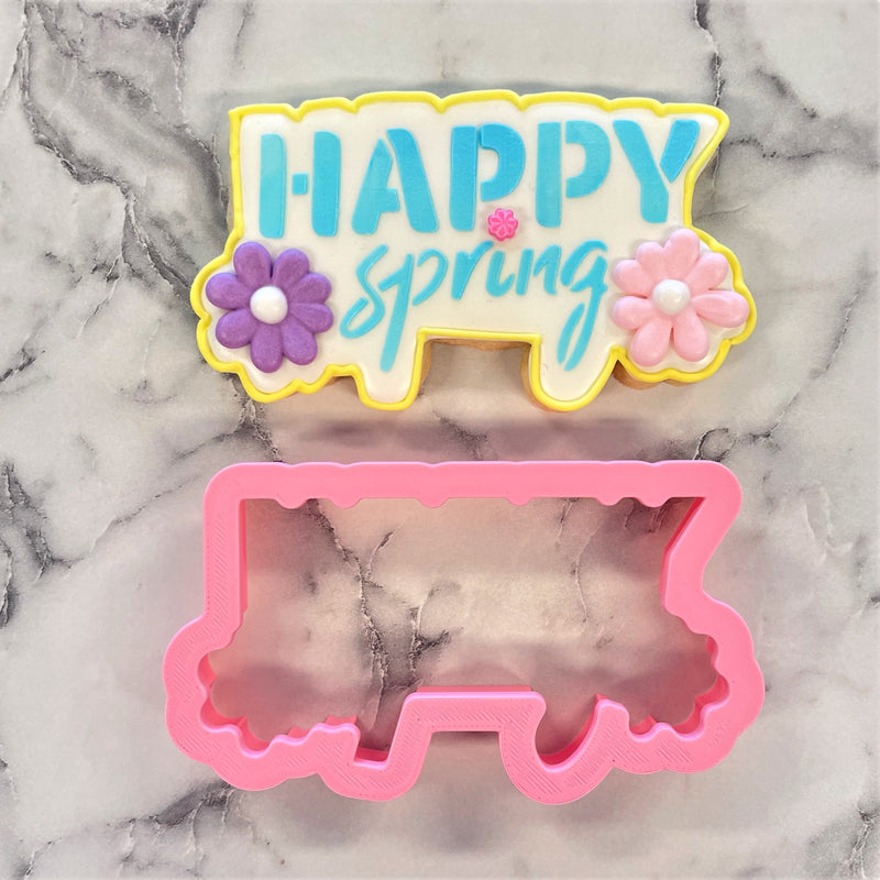Happy Spring Plaque Flour Box Club Cookie Cutter with Stencil