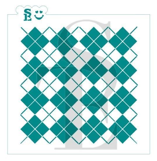 Teal and white argyle plaid background se stencil featuring a geometric pattern for crafting and decorating projects