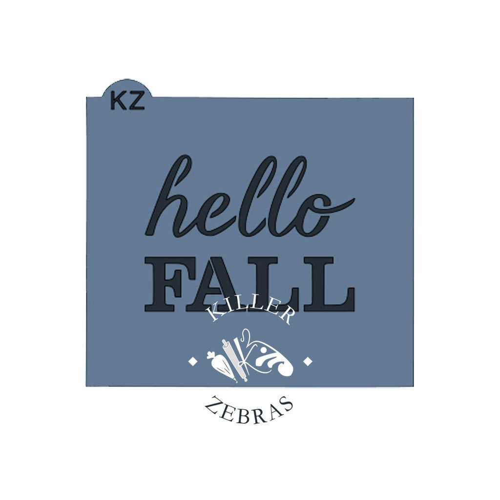 Blue hello fall stencil by killer zebras made of durable material for seasonal craft and decoration projects