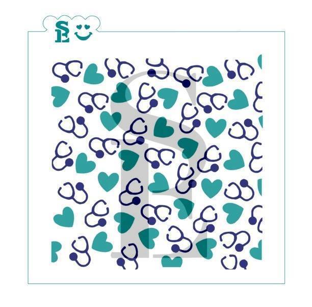 Teal and navy blue stethoscope with heart patterned sticker sheet in stethoscope 2 piece set se stencil product
